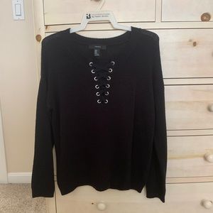 Forever 21 Black Lace-Up Knit Sweater